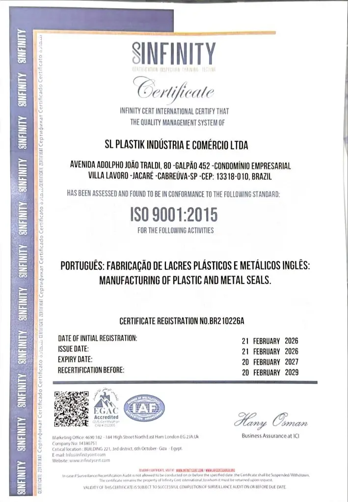 Certificado ISO 9001 SL Plastik